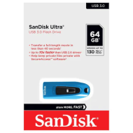 SanDisk Ultra 64 GB CZ48 USB 3.0 Flash Drive, Blue, 130 MB/sec Pendrive